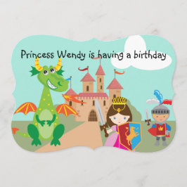 Princess Dragon en Knight Birthday Invite Kaart