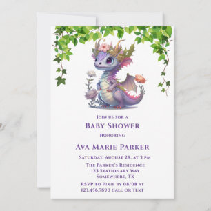 Princess Dragon Florals Meisje Baby shower Kaart