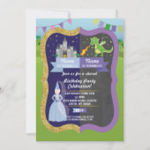 Princess & Dragon Shared Boy Girl Birthday Invites Kaart (Voorkant)