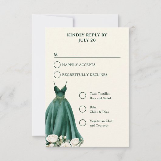 Princess Dress Green Quinceanera Menu Options (Dos)