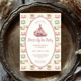 Princess Dress Up Tea Party Pink Floral Kaart