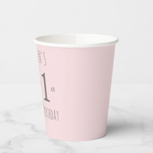 Princess Elephant ballonroze grijs 1e verjaardag Papieren Bekers (Links)