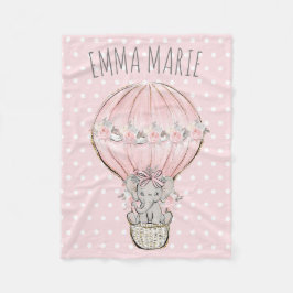 Princess Elephant Pink Hot Air ballon Baby Girl Fleece Deken