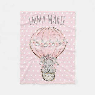 Princess Elephant Pink Hot Air ballon Baby Girl Fleece Deken