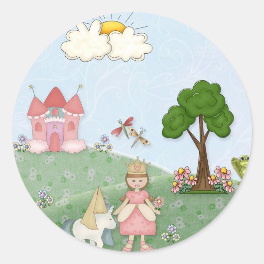 Princess en haar kasteel ronde sticker (Voorkant)