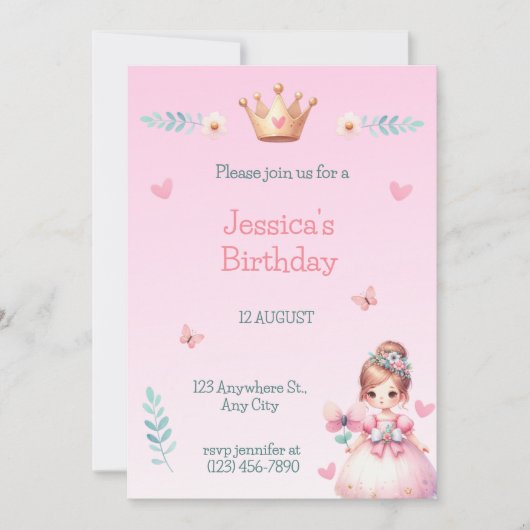 Princess Fairytale Birthday Party Invitation Kaart (Voorkant)