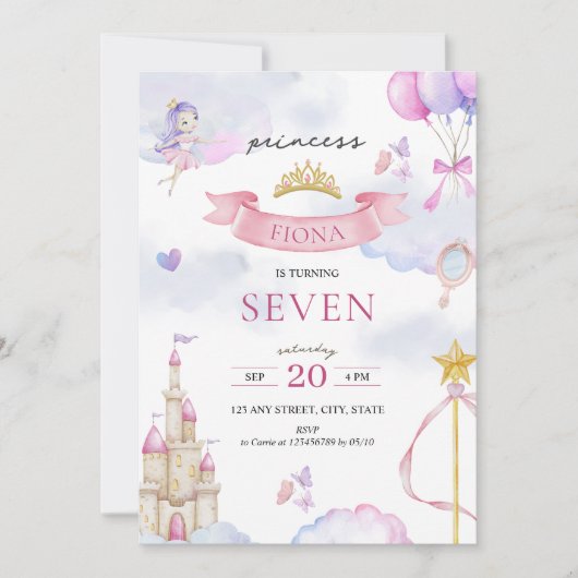 Princess Fairytale Pink Gold Schattige Meisje Verj Kaart (Voorkant)