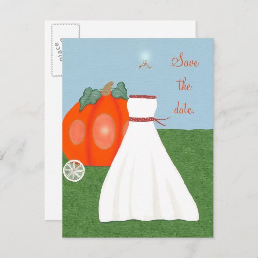 Princess FairyTale Pumpkin Carriage Save the date Aankondigingskaart (Voorkant / Achterkant)