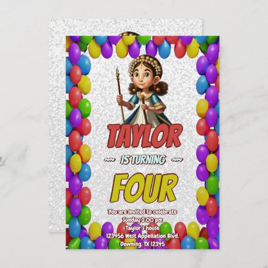 Princess Fairytale Royal Joli Invitation d'anniver (Devant / Derrière)