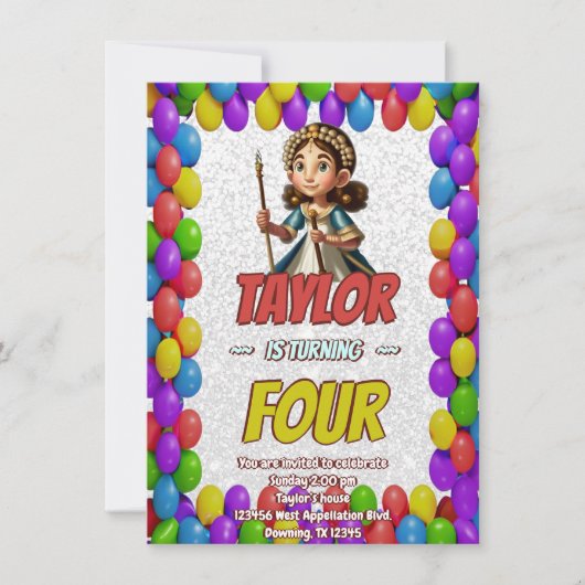 Princess Fairytale Royal Joli Invitation d'anniver (Devant)