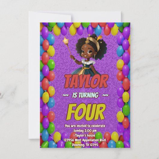 Princess Fairytale Royal Joli Invitation d'anniver (Devant)