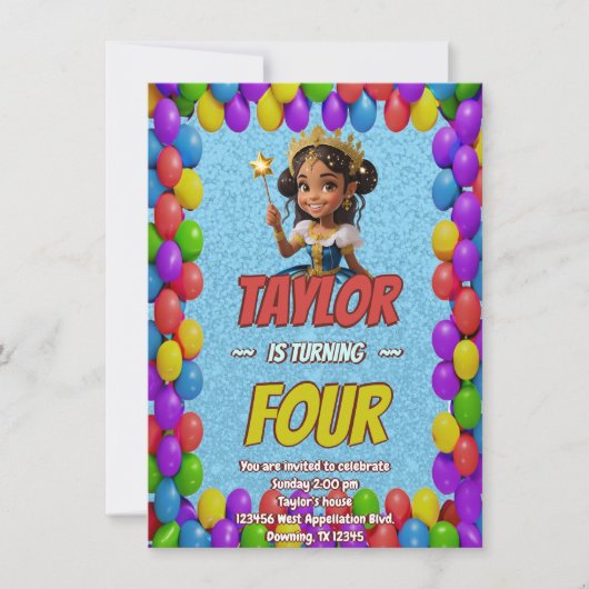 Princess Fairytale Royal Joli Invitation d'anniver (Devant)