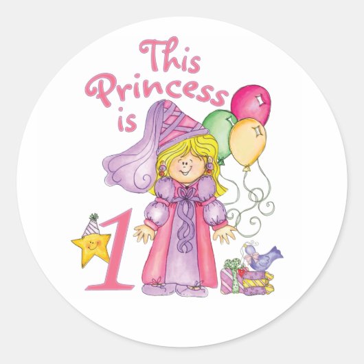 Princess First Birthday Classic Round Sticker (Voorkant)