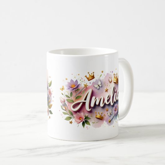 Princess Floral Custom Mug – Personalized Name (Devant droit)