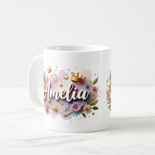 Princess Floral Custom Mug – Personalized Name (Devant gauche)