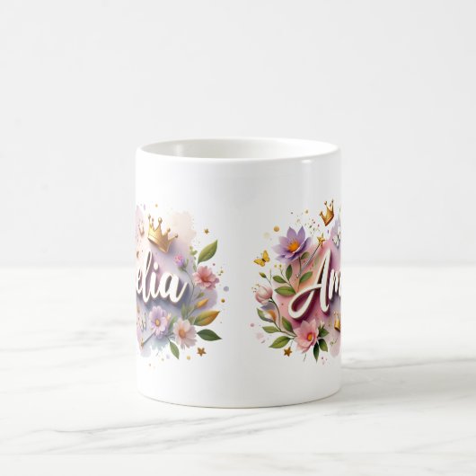 Princess Floral Custom Mug – Personalized Name (Centre)