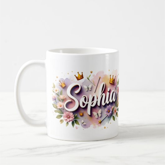 Princess Floral Custom Mug – Personalized Name  (Gauche)