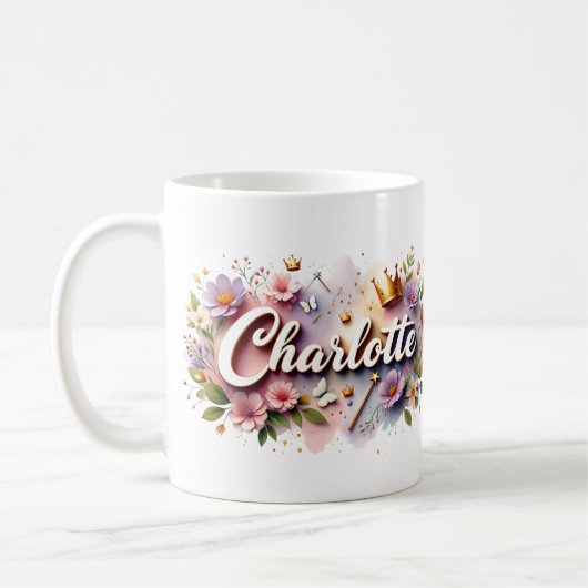 Princess Floral Custom Mug – Personalized Name (Gauche)