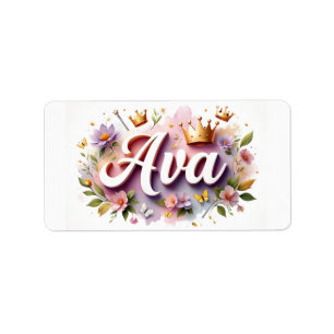 Princess Floral Naam Etiketten – Gepersonaliseerde