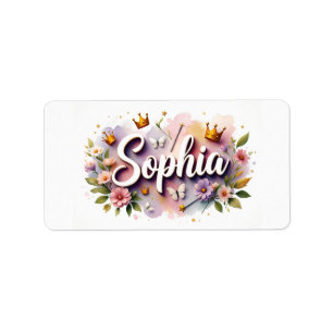 Princess Floral Naam Etiketten – Gepersonaliseerde
