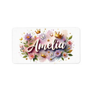 Princess Floral Naam Etiketten – Gepersonaliseerde