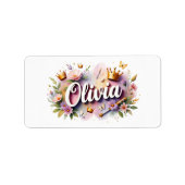 Princess Floral Name Labels – Personalized Sticker (Devant)