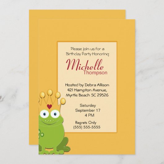 Princess Frog Invitations d'anniversaire (Devant / Derrière)