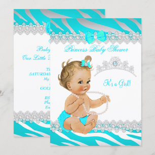 Princess Girl Baby shower Blauwgroen Zebra Blonde Kaart