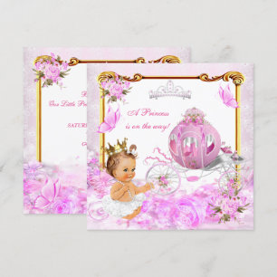 Princess Girl Baby shower Pink Gold Carriage Tiara Kaart