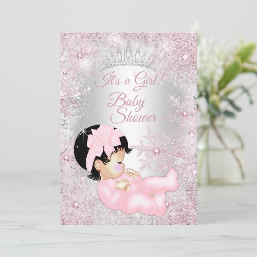 Princess Girl Baby shower Pink Winter Wonderland Kaart (Staand voorkant)