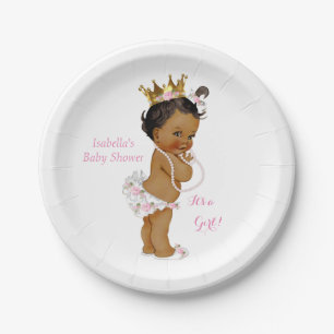 Princess Girl Baby shower Roze Gouden Kroon Etnisc Papieren Bordje