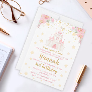 Princess glitter Gold castle verjaardaguitnodiging Kaart