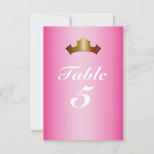 Princess Gold Crown Pink Party Numéro de table Car