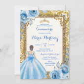 Princess Gold et Rose bleu Quinceanera Invitation (Devant)