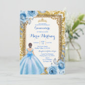 Princess Gold et Rose bleu Quinceanera Invitation (Debout devant)