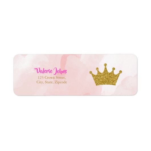 Princess Gold Glitter Crown Baby shower Etiket (Voorkant)