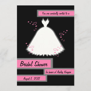 Princess Gown & Hearts Bridal Shower Invitation 3 Kaart