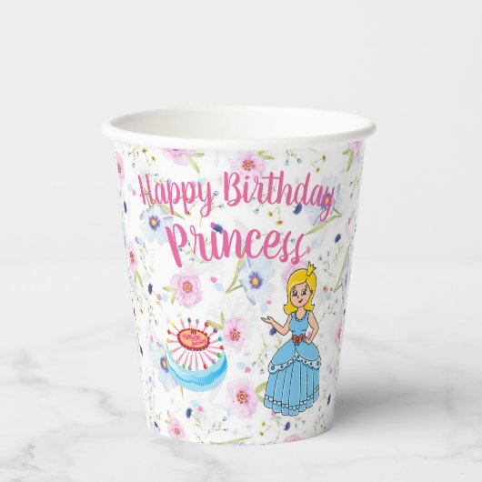 Princess Happy Birthday Paper Cup Papieren Bekers (Voorkant)