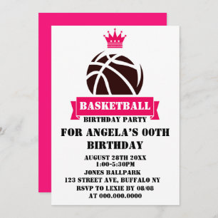 Princess Hot Pink Basketball Invitation de fête d'