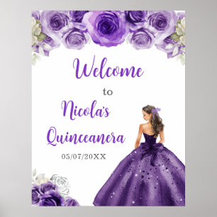 Princess in Dark Paarse Dress Quinceanera Welkom Poster