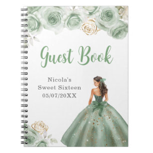 Princess in Green Dress Sweet Sixteen Guest Book Notitieboek