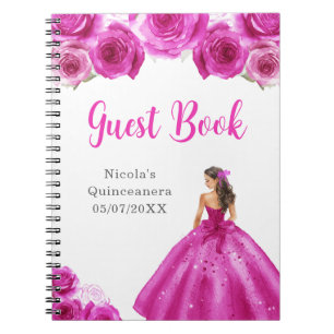 Princess in Hot Pink Dress Quinceanera Gastboek Notitieboek