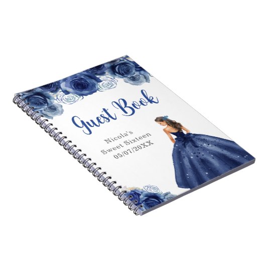 Princess in Navy Dress Sweet Sixteen Guest Book Notitieboek (Rechterzijde)