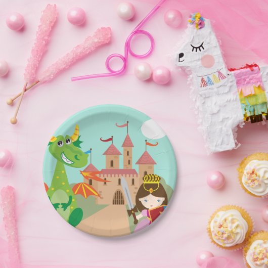 Princess in Pink Castle and Smiling Dragon Papieren Bordje (Feest)