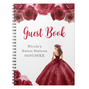 Princess in Red Dress Sweet Sixteen Guest Book Notitieboek