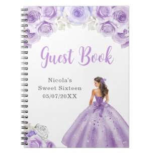 Princess in stoffige Paarse jurk Sweet 16 gastenbo Notitieboek