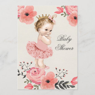 Princess in Tutu Waterverf Flowers Baby shower Kaart