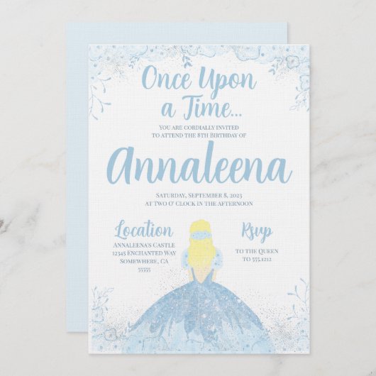 PRINCESS INVITATION D'ANNIVERSAIRE (Devant / Derrière)