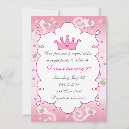 Princess Invitation Girl Birthday Party (Devant)