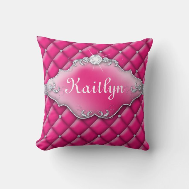 Princess Jewelry Pillow Tufted Satin Diamond Roze Kussen (Voorkant)